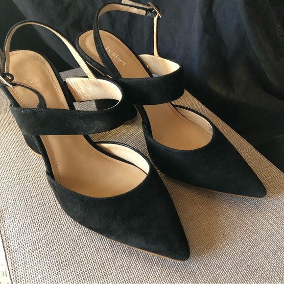 BOTKIER New York Halle black suede slingback block round heel sandal pump 6.5 - Picture 1 of 9